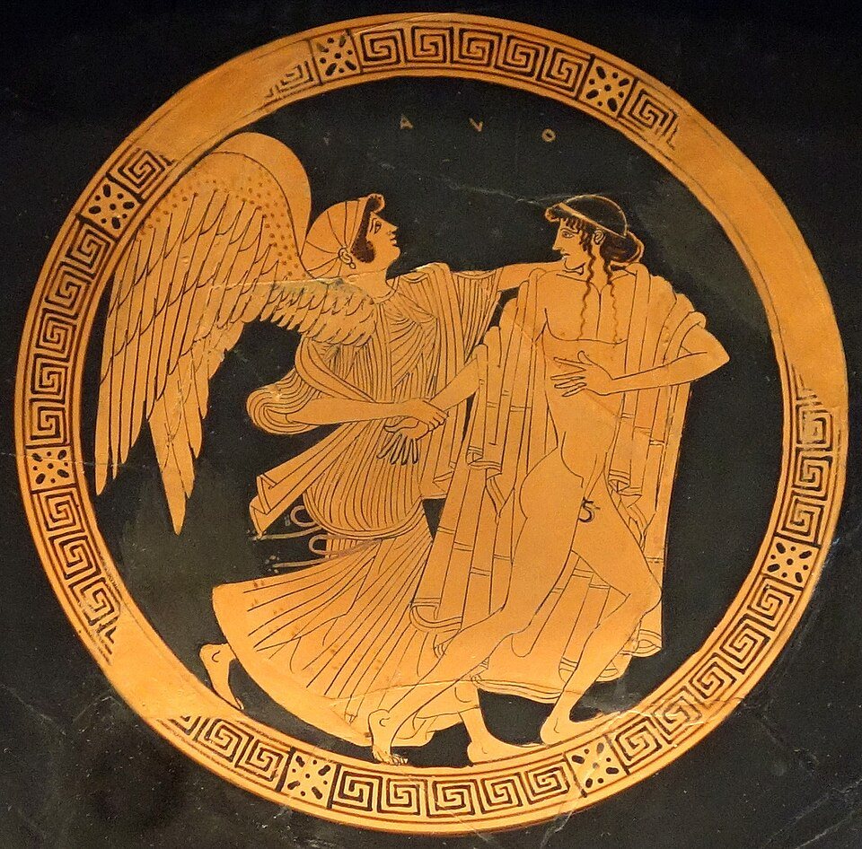 Eos and Tithonus on a Greek red-figure cup