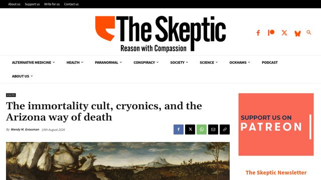 Screenshot of The Skeptic: “The immortality cult”