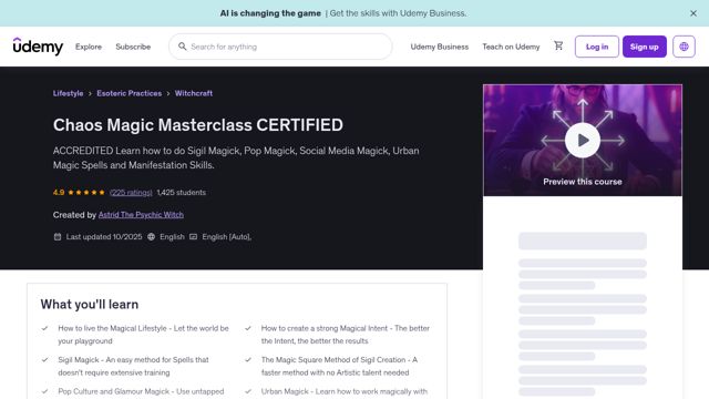 Screenshot of Udemy: Chaos Magic Masterclass