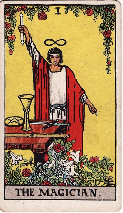 I &middot; The Magician card, Rider-Waite-Smith deck, Pamela Colman Smith, 1909
