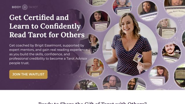 Screenshot of Biddy Tarot Certification Program